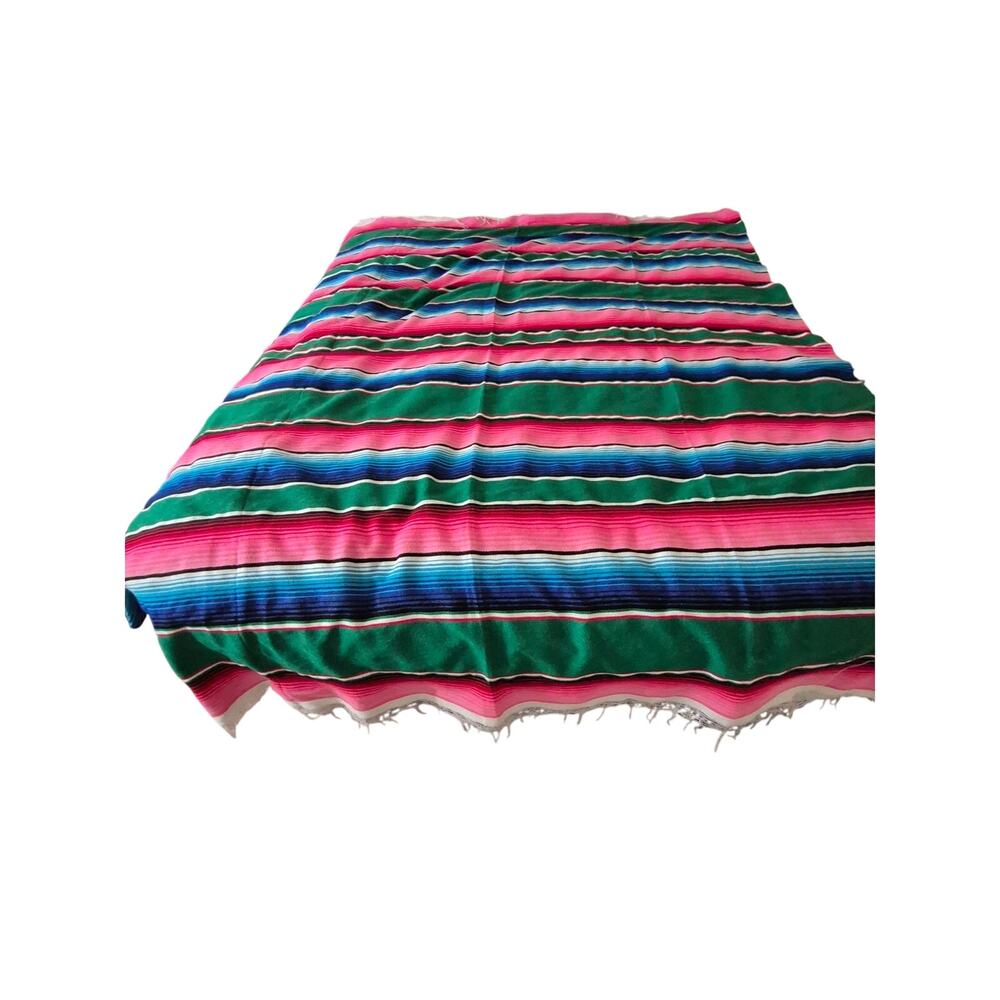 Vintage Mexican Sarape Throw Multi Colorful, Bright, Striped, 80x63 plus Fringe